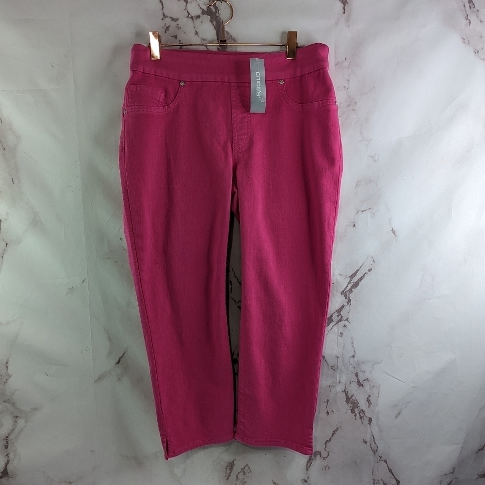 Chicos Pants Womens 00 2 Hot Pink Crop Stretch Skinny Ankle Pull On Capri